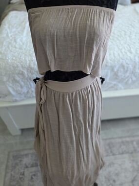 2 Piece Strapless Taupe Maxi Cover-up with Tie Waist